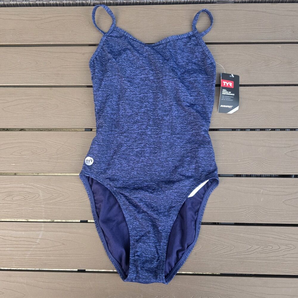 TYR Durafast Women's Lapped Navy Trinityfit 1 Pc Swimsuit SZ 30 New